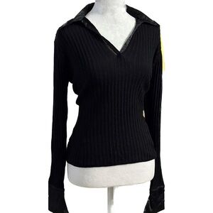 Banana Republic Y2K 2000 Holiday Navy Blue Silk Knit Collared Long Sleeve Top xs